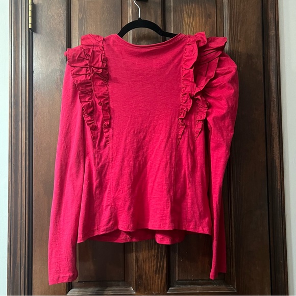by Anthropologie Ruffle V Neck Long Sleeve Tee Blouse Small - Picture 8 of 11
